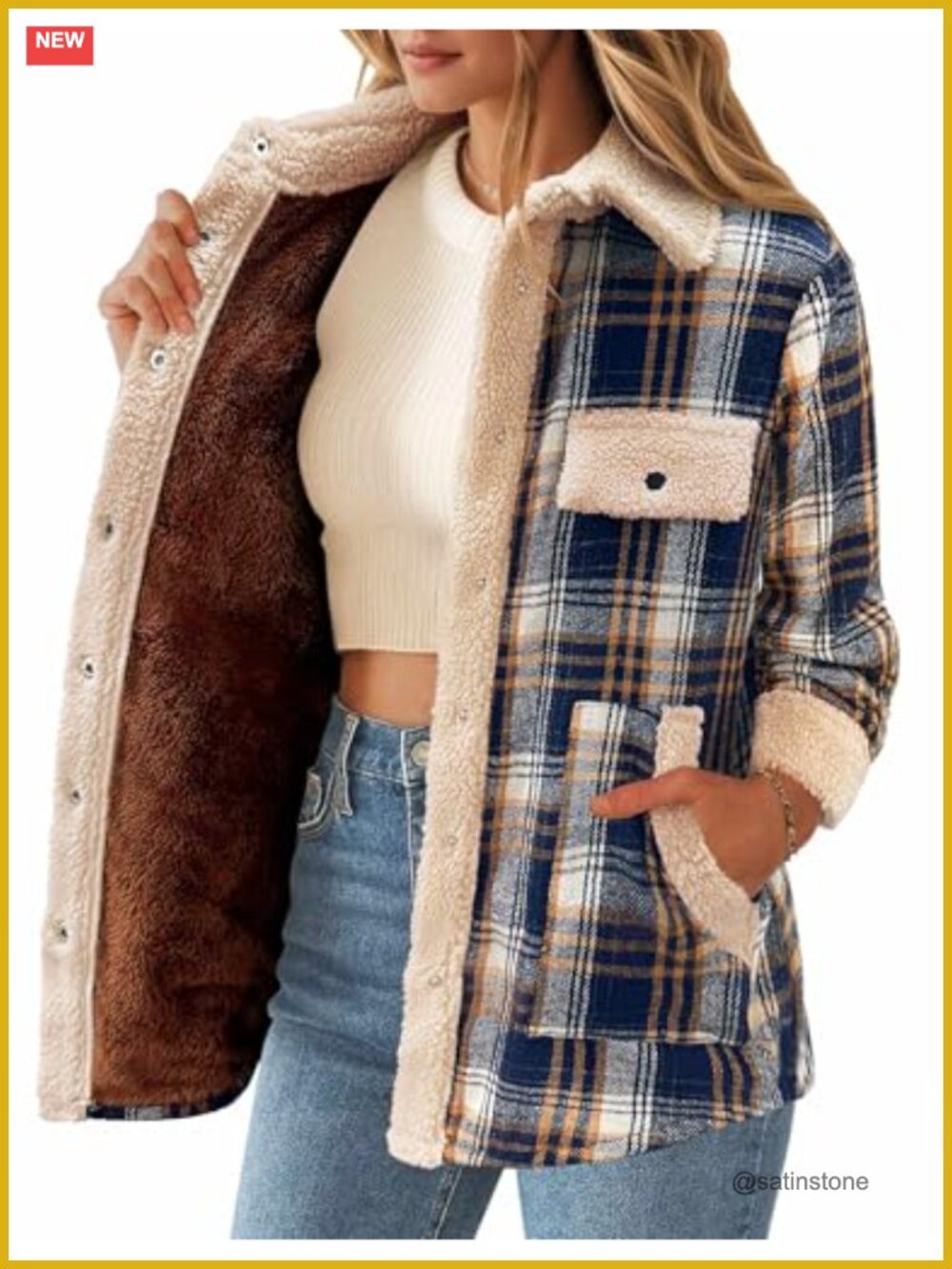 Zeagoo Women's Flannel Jacket Fleece Lined Sherpa Shacket Plaid Loose Fit